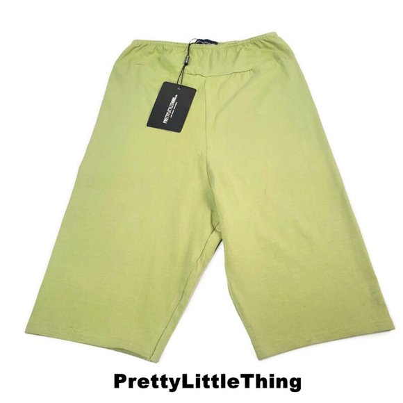 Pretty Little Things Shape Sage Green Cotton Panel Detail Bike Shorts.NWT~Size10 - Picture 3 of 4